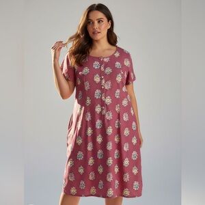 Liz Claiborne 100% Cotton Dress Muted Red Floral and Polka Dot